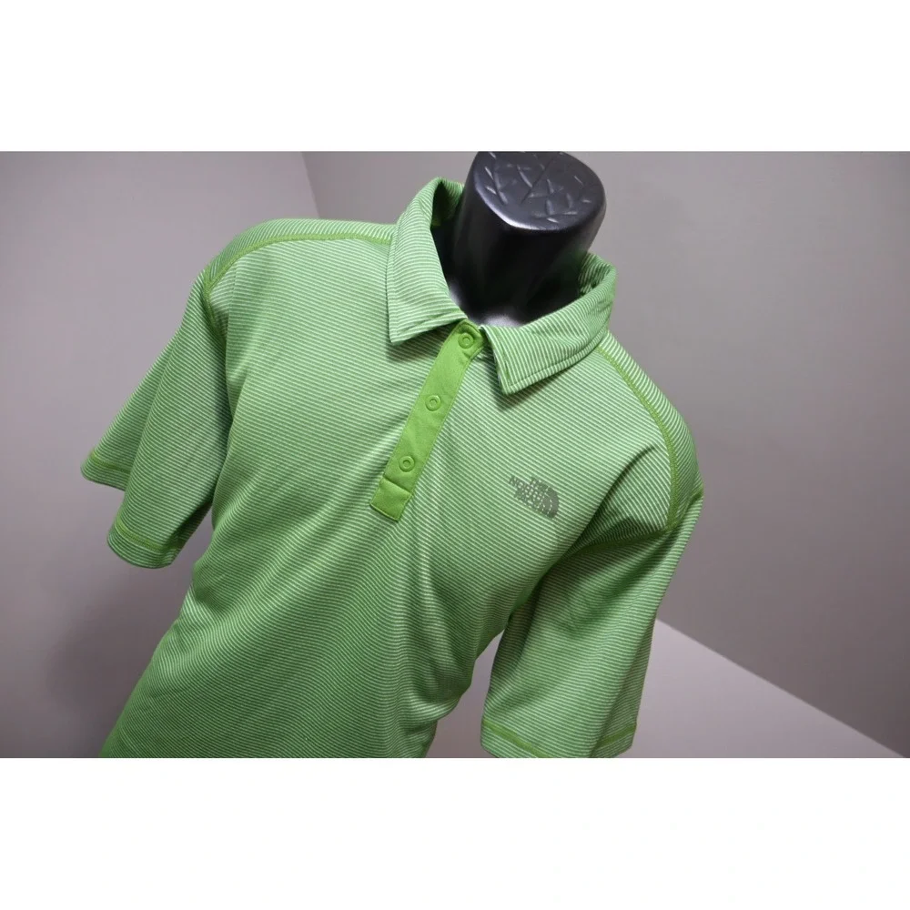 The North Face Polo Shirt Mens XL Green Striped FlashDry Activewear Short Sleeve